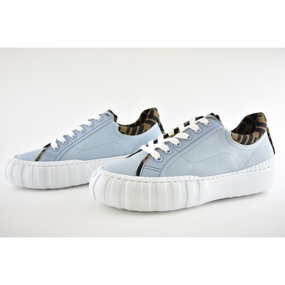 Fendi Force Sky Blue Canvas White Platform FF Logo Low Top Trainer Sneaker 35.5 - Picture 10 of 12